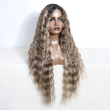 Xpoko Synthetic Lace Front Wig Baby Hair Wig Long Wavy 30 " Hair Lace Wig For Women Lace Front Wig Ombre Blonde Brown Wig Cosplay Wig