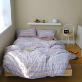 Xpoko Cutelife Nordic Plaid Cotton Bedding Set Home Textile Soft Pillowcases Sheet Duvet Cover Comfortable Queen Twin Size Bed Linen