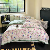 Xpoko  -  Flower Print Bedding Set, 600TC Egyptian Cotton, Soft Duvet Cover Set, Bed Sheet, Pillowcases, Luxury Bed Sets, King and Queen