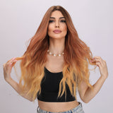 Xpoko Daily Chic: 28-Inch Ombre Orange Wavy Curls Synthetic Wig, Unleash Fashionable Vibes for Stylish Daily Wear