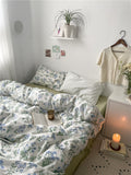 Xpoko  -Korean Style Retro Small Floral Cotton Bedding Set Of Four Pieces