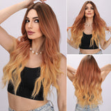 Xpoko Daily Chic: 28-Inch Ombre Orange Wavy Curls Synthetic Wig, Unleash Fashionable Vibes for Stylish Daily Wear