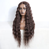 Xpoko Synthetic Cosplay  Lace Front Wig Lace Frontal Wig 30"Deep Curly Brown Brunette ShadeFor Black Women Lace Front Wig