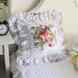 Xpoko Khaki European Style Embroidery Cushion Cover Ruffle Lace Wrinkle Pillow Cover Cake Layers Princess Bedding Pillowcase