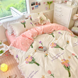 Xpoko Kawaii Peach Bedding Set For Home Cotton Twin Full Queen Size Strawberry Bear Cute Fitted Bed Sheet Pillowcases Duvet Cover