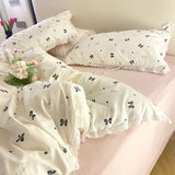 Xpoko  -  Vintage Countryside Floral Lace Ruffles Duvet Cover Set, Pillowcases with Bed Sheet, Fitted Sheet, Girls Bedding Set