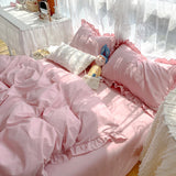 Xpoko Candy Color Ruffle Trim Bedsheet Set