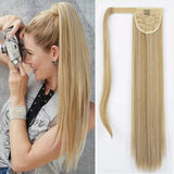 Xpoko Clip in Ponytail Extension Wrap Around Long Straight Ponytail Natural Soft Synthetic Hairpiece for Women