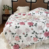 Xpoko  -  100% Cotton Vintage French Pastoral Style Rose Flowers Double Layer Lace Ruffles Bedding Set Duvet Cover Bed Skirt Pillowcases