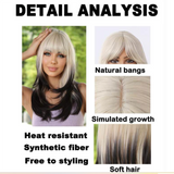 Xpoko Synthetic White Gradient Black Layered Long Straight Hair Heat Resistant Wig Suitable For Everyday Halloween Party Use