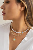 Xpoko Color-blocked Eye Pearl Pendant Necklace Set