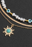 Xpoko Color-blocked Eye Pearl Pendant Necklace Set