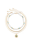 Xpoko Color-blocked Eye Pearl Pendant Necklace Set