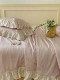 Xpoko French Aesthetic Silky Satin Ruffle Bedding Set