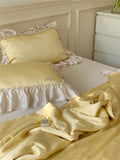 Xpoko French Aesthetic Silky Satin Ruffle Bedding Set