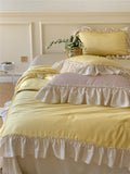 Xpoko French Aesthetic Silky Satin Ruffle Bedding Set