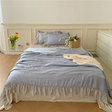 Xpoko French Aesthetic Silky Satin Ruffle Bedding Set