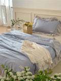 Xpoko French Aesthetic Silky Satin Ruffle Bedding Set