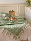 Xpoko French Aesthetic Silky Satin Ruffle Bedding Set