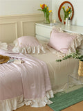 Xpoko French Aesthetic Silky Satin Ruffle Bedding Set