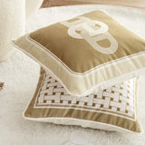 Xpoko Euro Pillow Covers  Decorative Square Pillowcase Lock Print Soft Velvet Cushion Case for Bedroom Outdoor Light Luxury 18" Beige