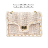 Xpoko Women's Bag Chain Straw Summer 2023 New Fashion Pearl Hand-Woven Straw Shoulder Bags Beach Small Square Female Crossbody Handbag