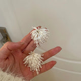 Xpoko Pearl Crystal Fringed Flower Earrings Elegant Personality Studs Ms Jewelry from South Korea