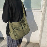 Xpoko Women's School Messenger Bags For Women Shoulder Ladies Designer Handbag Solid Large Capacity Casual Canvas Shoulder Female Bags