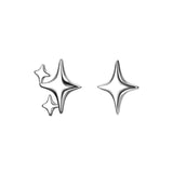 Xpoko Asymmetric Four-pointed Star Earrings for Women Silver Fairy Stud Jewelry