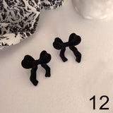 Xpoko Korean Dangle Drop Earrings Black Tulle Yarn Rhinestone Bow Knot Kawaii Fashion Jewelry for Women Fall Winter