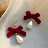 Xpoko Christmas Gifts Christmas Red Bow Drop Earring For Women Temperament Heart Flocking Bowknot Christmas Earring Girls New Year Festival Jewelry