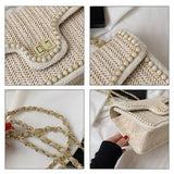 Xpoko Women's Bag Chain Straw Summer 2023 New Fashion Pearl Hand-Woven Straw Shoulder Bags Beach Small Square Female Crossbody Handbag