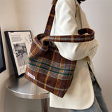 Xpoko Tote Women's Bag Shoulder Wool Shopper Bags For Women Large Capacity Autumn Winter New Soft Plaid Ladies Travel Designer Handbag