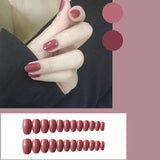 Xpoko 24pcs/Set Gorgeous Wine Red False Nails With Glue Middle Long Round Head Full Nail Tips Finished Fake Nail artificial nails