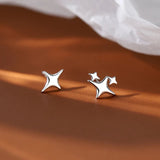 Xpoko Asymmetric Four-pointed Star Earrings for Women Silver Fairy Stud Jewelry