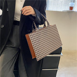 Xpoko Woman Tote Bag Large Capacity Ladies Luxury Designer Handbags For Women PU Leather Striped Square Vintage Top Handle Shopper Bag