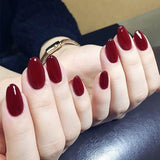 Xpoko 24pcs/Set Gorgeous Wine Red False Nails With Glue Middle Long Round Head Full Nail Tips Finished Fake Nail artificial nails