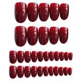 Xpoko 24pcs/Set Gorgeous Wine Red False Nails With Glue Middle Long Round Head Full Nail Tips Finished Fake Nail artificial nails