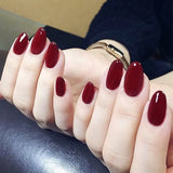 Xpoko 24pcs/Set Gorgeous Wine Red False Nails With Glue Middle Long Round Head Full Nail Tips Finished Fake Nail artificial nails