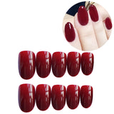 Xpoko 24pcs/Set Gorgeous Wine Red False Nails With Glue Middle Long Round Head Full Nail Tips Finished Fake Nail artificial nails