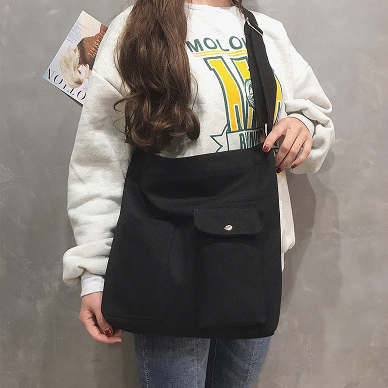 Xpoko Women's Tote Bag Large Capacity Handbags Student Canvas Casual Simple Messenger Crossbody Shoulder Female School Shopper Bag