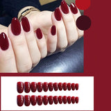 Xpoko 24pcs/Set Gorgeous Wine Red False Nails With Glue Middle Long Round Head Full Nail Tips Finished Fake Nail artificial nails