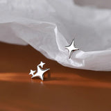 Xpoko Asymmetric Four-pointed Star Earrings for Women Silver Fairy Stud Jewelry