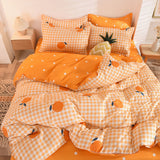 Xpoko Orange Bedding Set Girls Boys Bed Linen Sheet Plaid Duvet Cover No Filling 240x220 Single Double Queen King Bedclothes