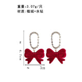 Xpoko Christmas Gifts Christmas Red Bow Drop Earring For Women Temperament Heart Flocking Bowknot Christmas Earring Girls New Year Festival Jewelry