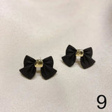 Xpoko Korean Dangle Drop Earrings Black Tulle Yarn Rhinestone Bow Knot Kawaii Fashion Jewelry for Women Fall Winter