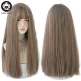 Xpoko 7JHHWIGS Long Straight Synthetic Light Brown Wigs With Bang For Women Heat-Resistant Daily Use Hair Hot Sell Wholesale Wigs