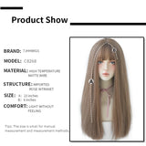 Xpoko 7JHHWIGS Long Straight Synthetic Light Brown Wigs With Bang For Women Heat-Resistant Daily Use Hair Hot Sell Wholesale Wigs
