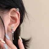 Xpoko Korean Delicate Zircon Butterfly Clip Earrings for Women Elegant Pearl No Piercing Cartilage Jewelry