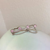 Xpoko Korean Pink Crystal Bowknot Clip Earrings for Women Elegant Pearl Zircon No Piercing Cartilage Jewelry